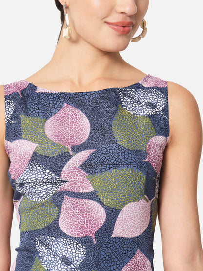 Multicolor Leaf Print Sleeveless Bodycon Dress for Women