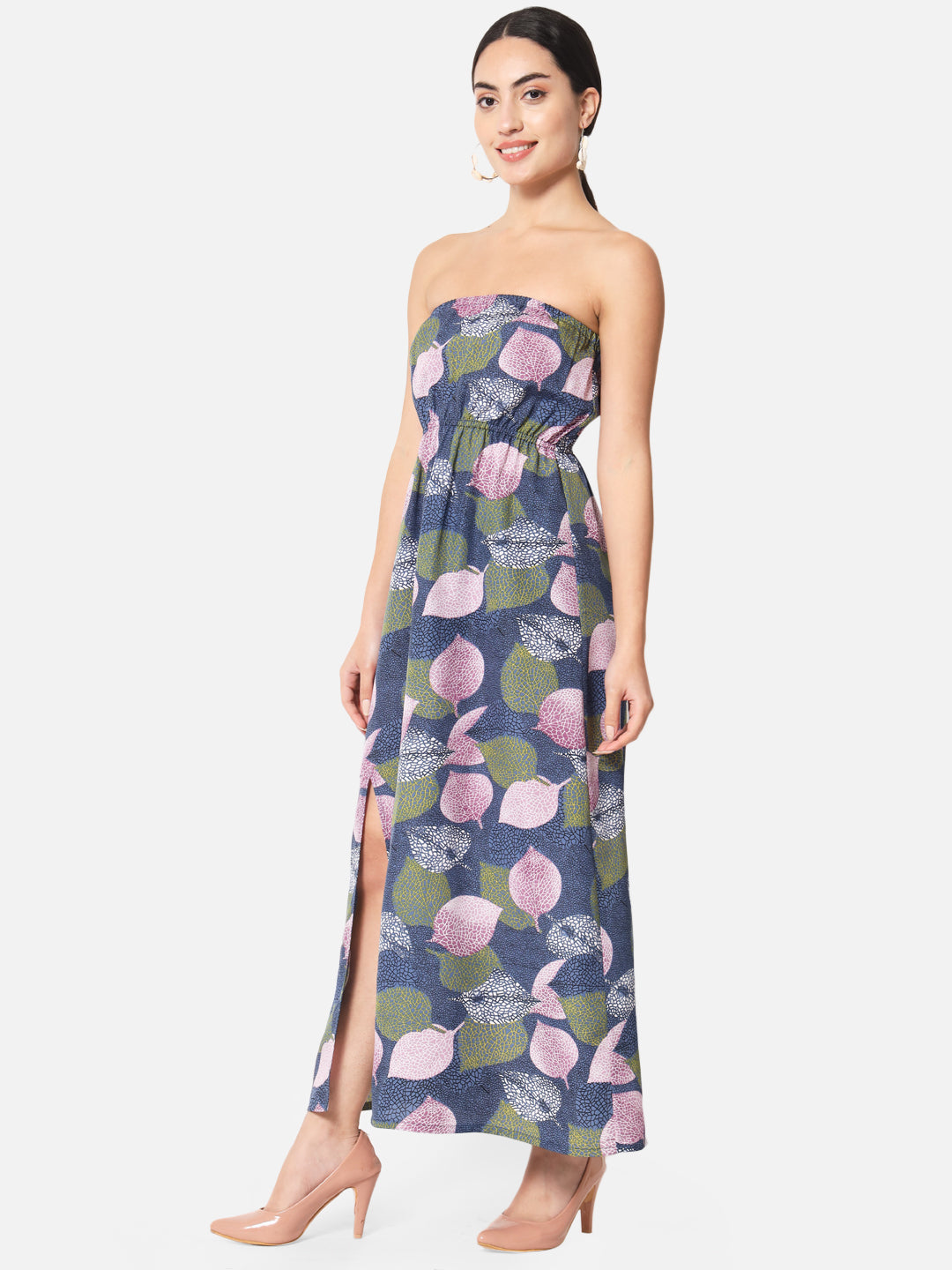 Multicolor Leaf Print Sleeveless Tube Dress for Women