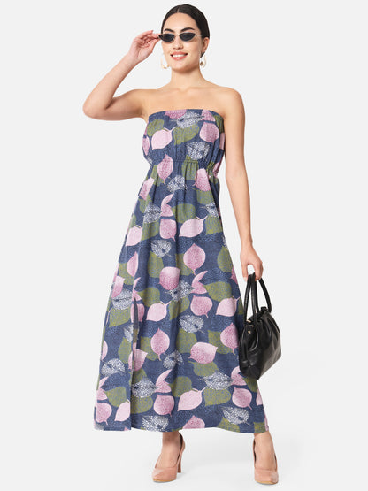 Multicolor Leaf Print Sleeveless Tube Dress for Women