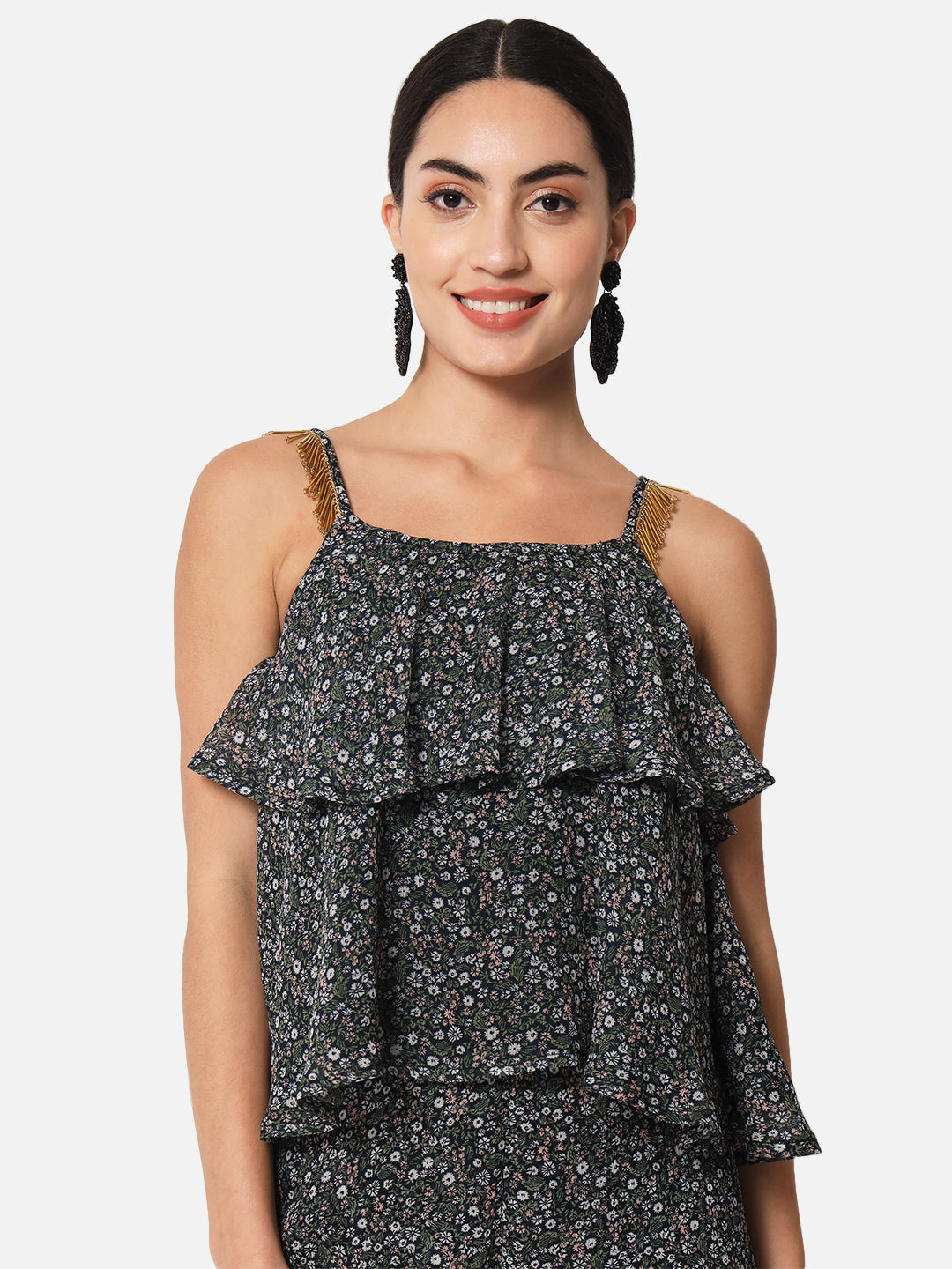 Black Embellished Sleeveless Tiered for Women