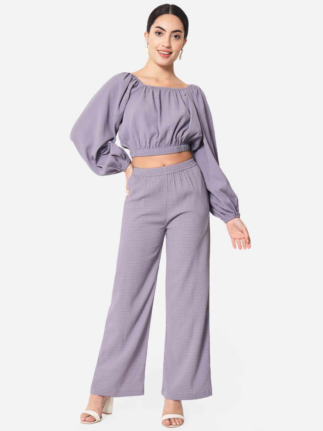 Purple Square Neck Crop Top for Women