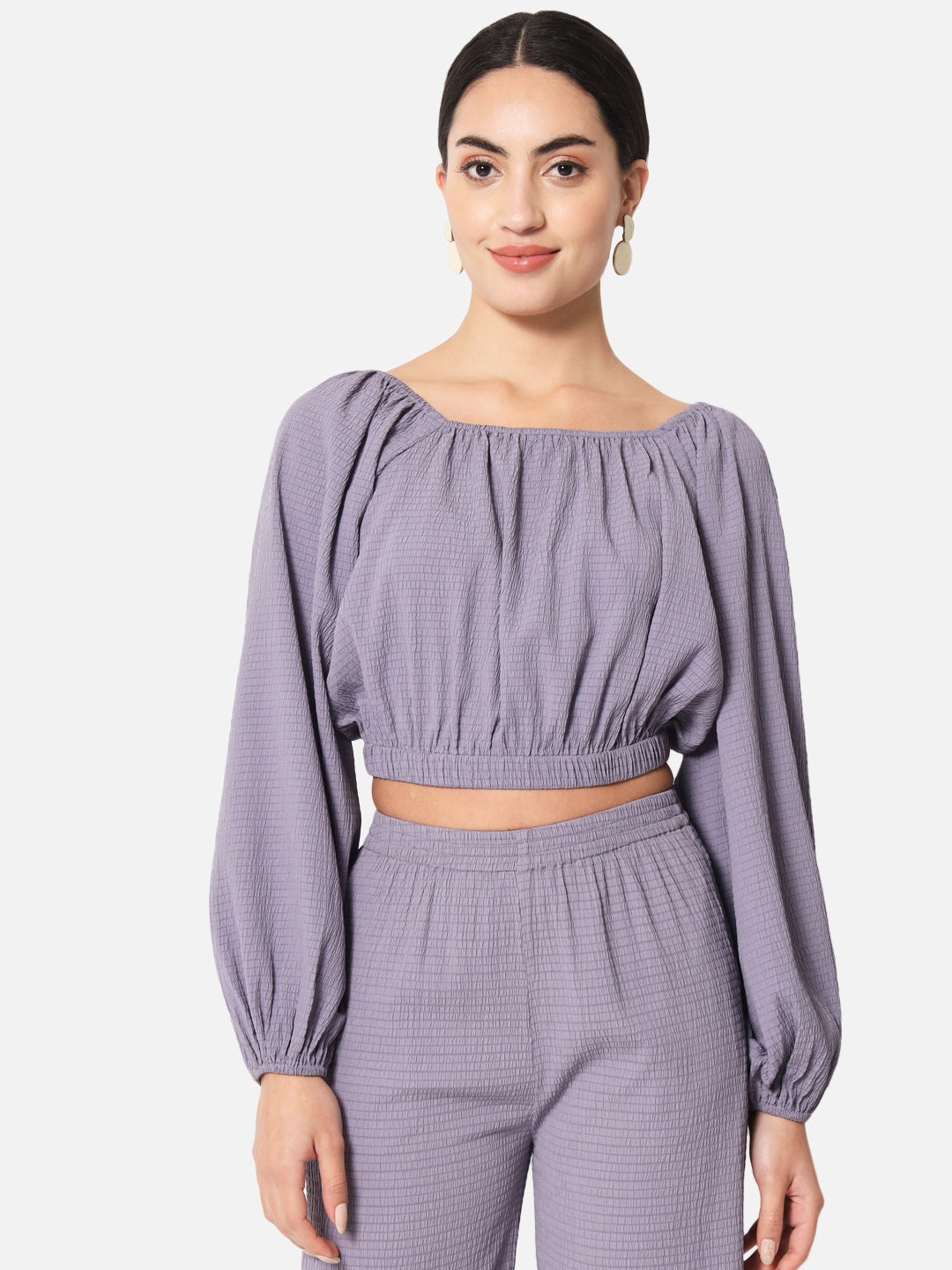 Purple Square Neck Crop Top for Women