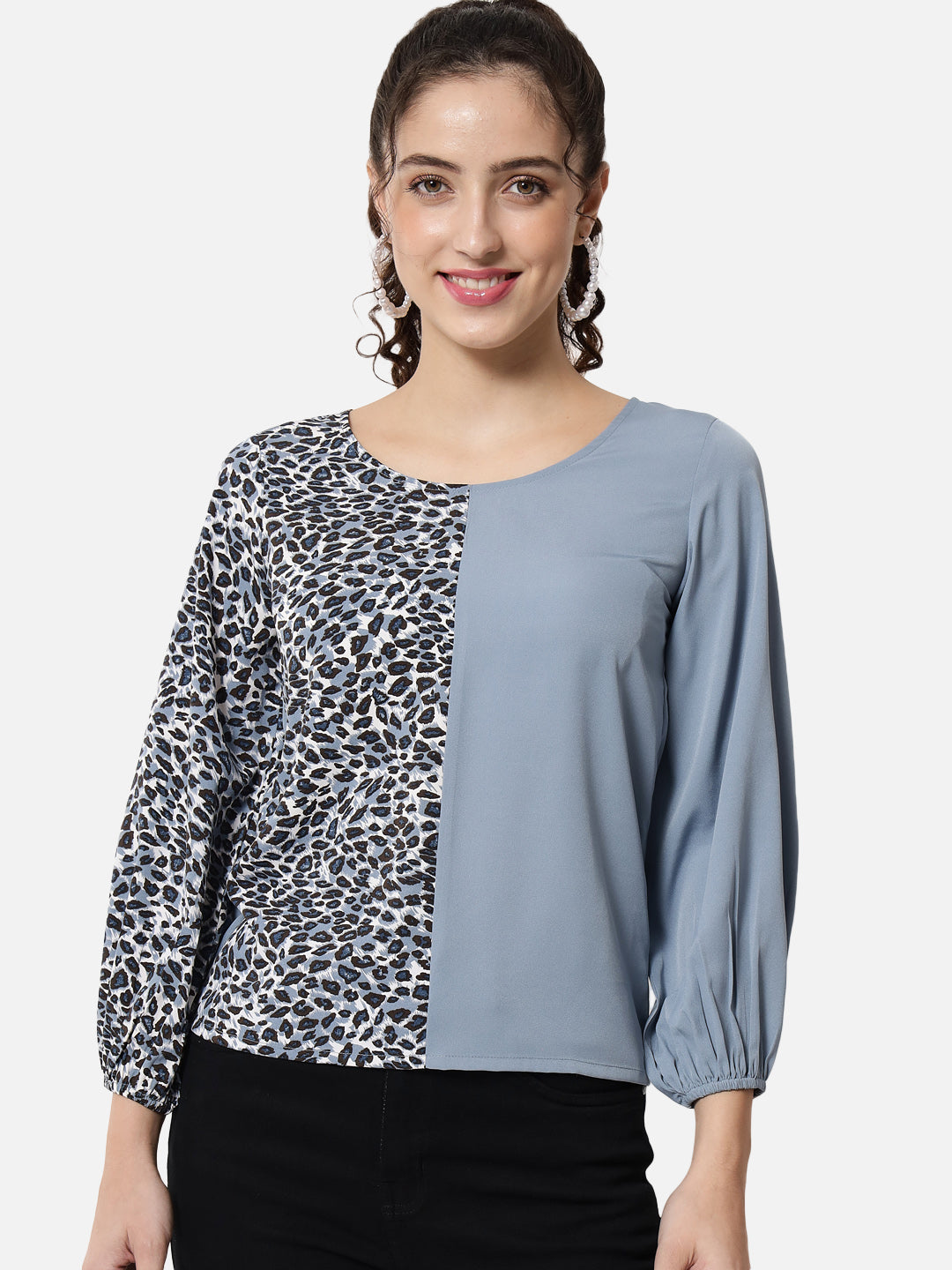 Dual Printed Round Neck Top for Women