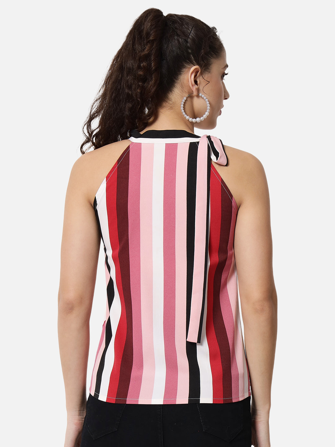 Multicolor Stripes Tie-Up Neck Top for Women