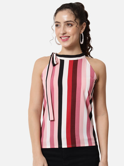 Multicolor Stripes Tie-Up Neck Top for Women