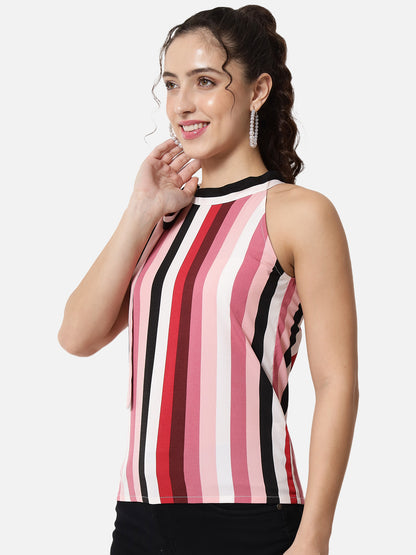 Multicolor Stripes Tie-Up Neck Top for Women