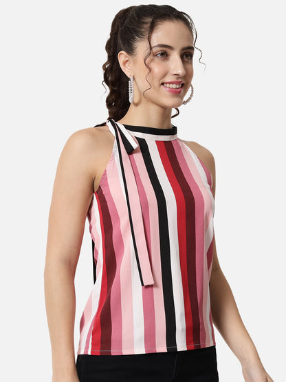 Multicolor Stripes Tie-Up Neck Top for Women