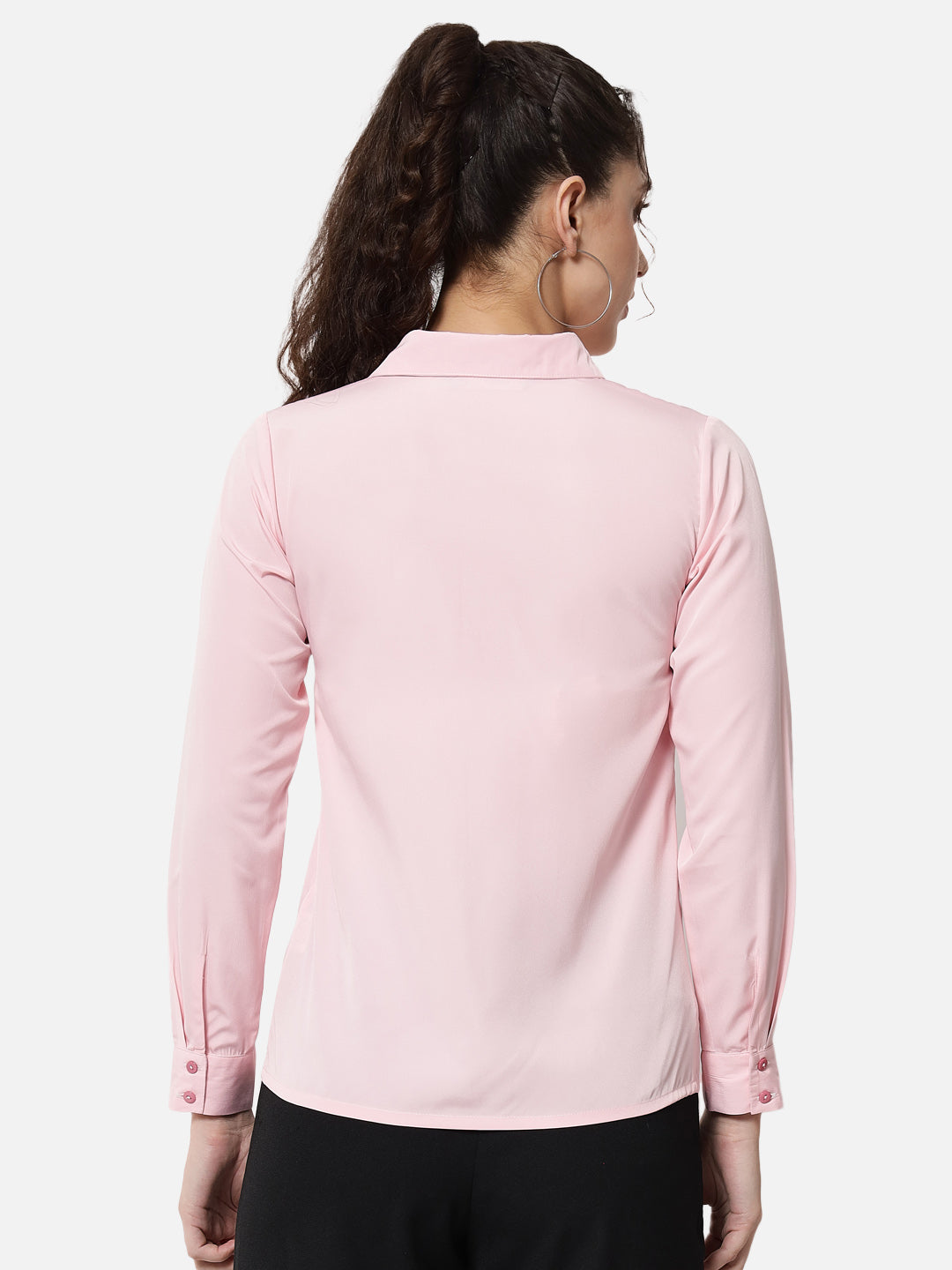 Solid Light Pink Full Cuff Sleeve Shirt for Women