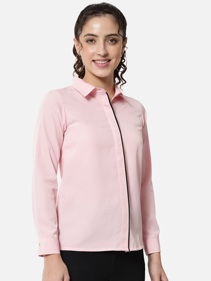 Solid Light Pink Full Cuff Sleeve Shirt for Women