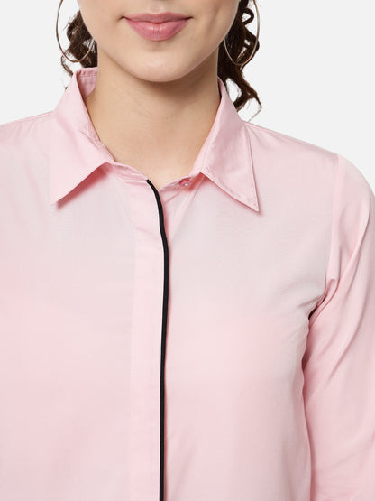 Solid Light Pink Full Cuff Sleeve Shirt for Women