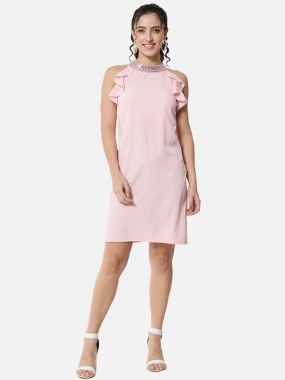 Pink Solid Sleeveless Dress for Women