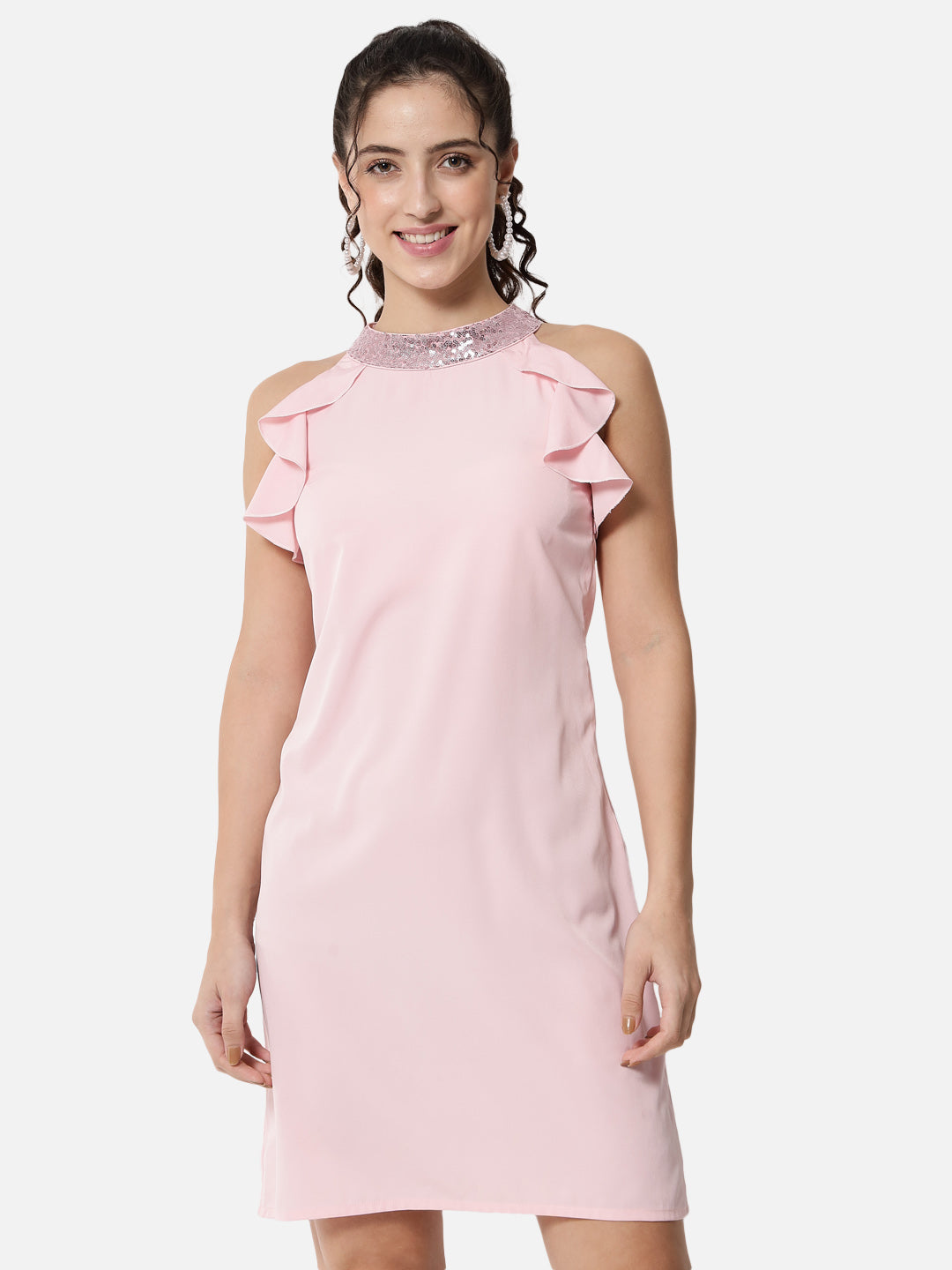 Pink Solid Sleeveless Dress for Women
