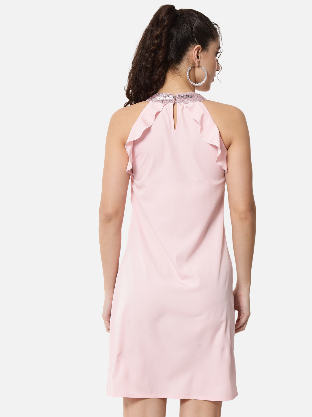Pink Solid Sleeveless Dress for Women