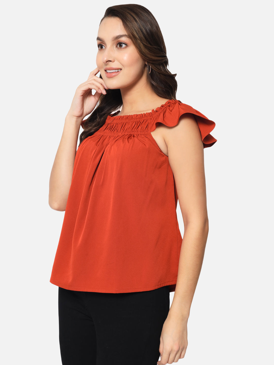 Rust Solid Square Neck Top for Women