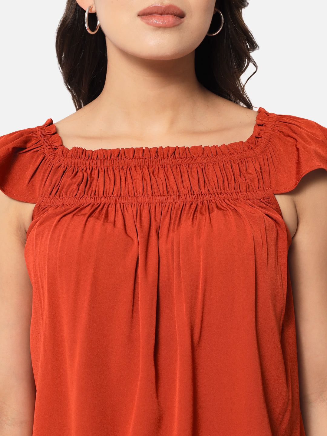 Rust Solid Square Neck Top for Women