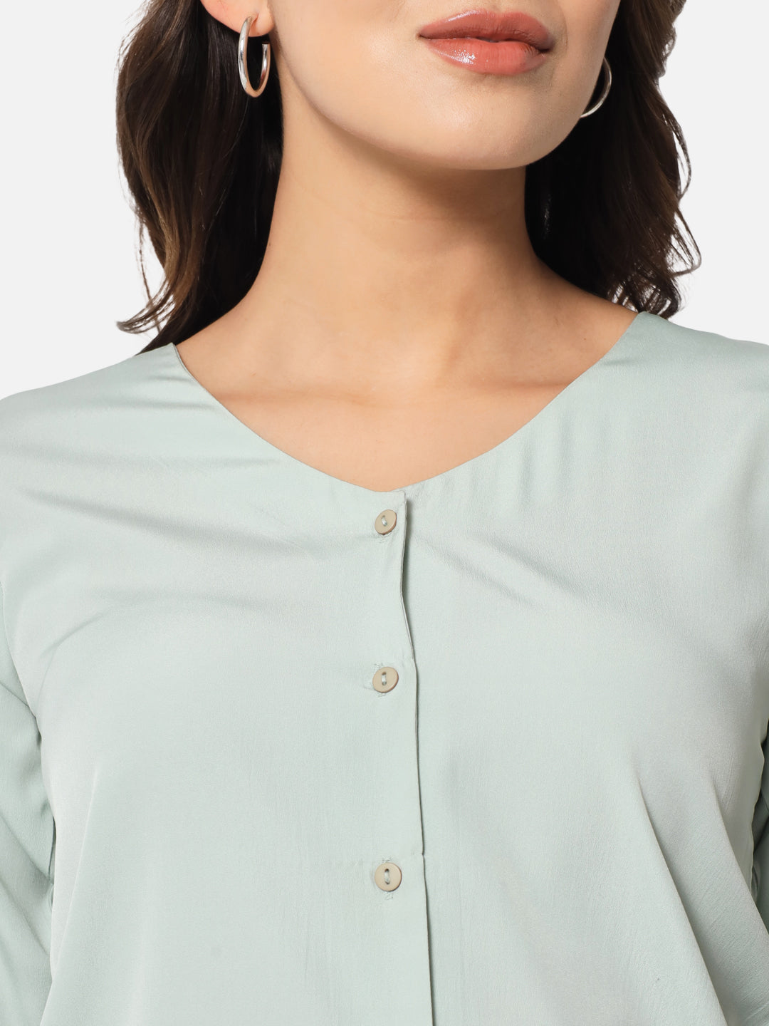 Light Green Solid Shirt Style Top for Women