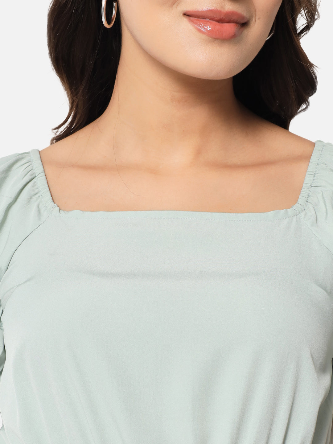 Light Green Solid Square Neck Top for Women