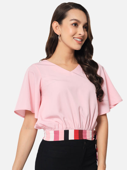 Pink Solid Half Sleeve Top for Women
