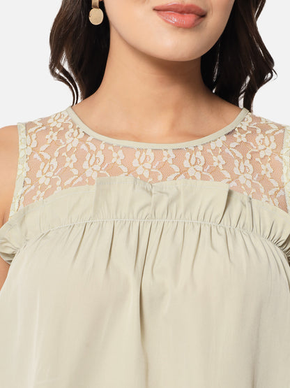 Beige Solid Sleeveless Top for Women