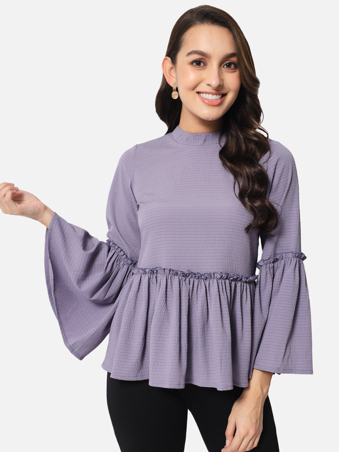 Purple Solid Mock Neck Top for Women