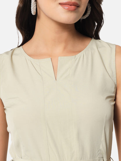 Solid Beige Sleeveless Jumpsuit for Women