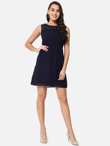 Embellished Brown Sleeveless Above knee Dress for Women