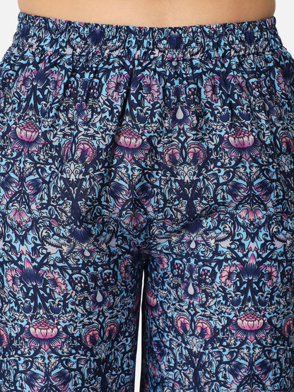 Blue Floral Regular Fit Straight Palazzo for Women