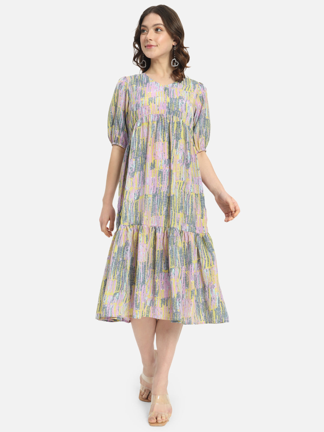 Multicolor Printed V-Neck Dress for Women
