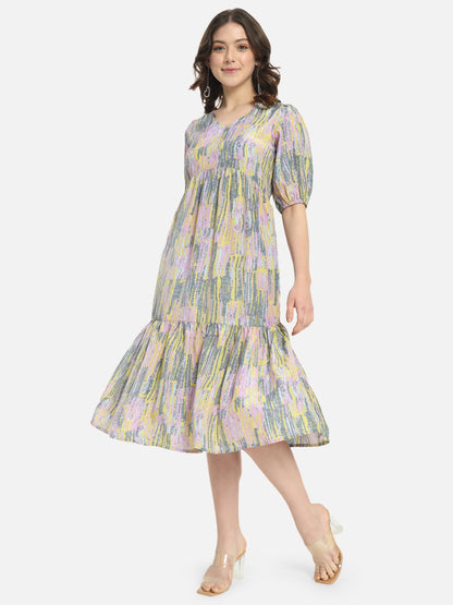 Multicolor Printed V-Neck Dress for Women