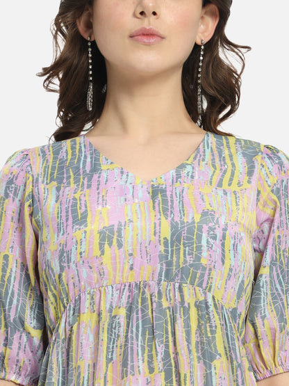 Multicolor Printed V-Neck Dress for Women