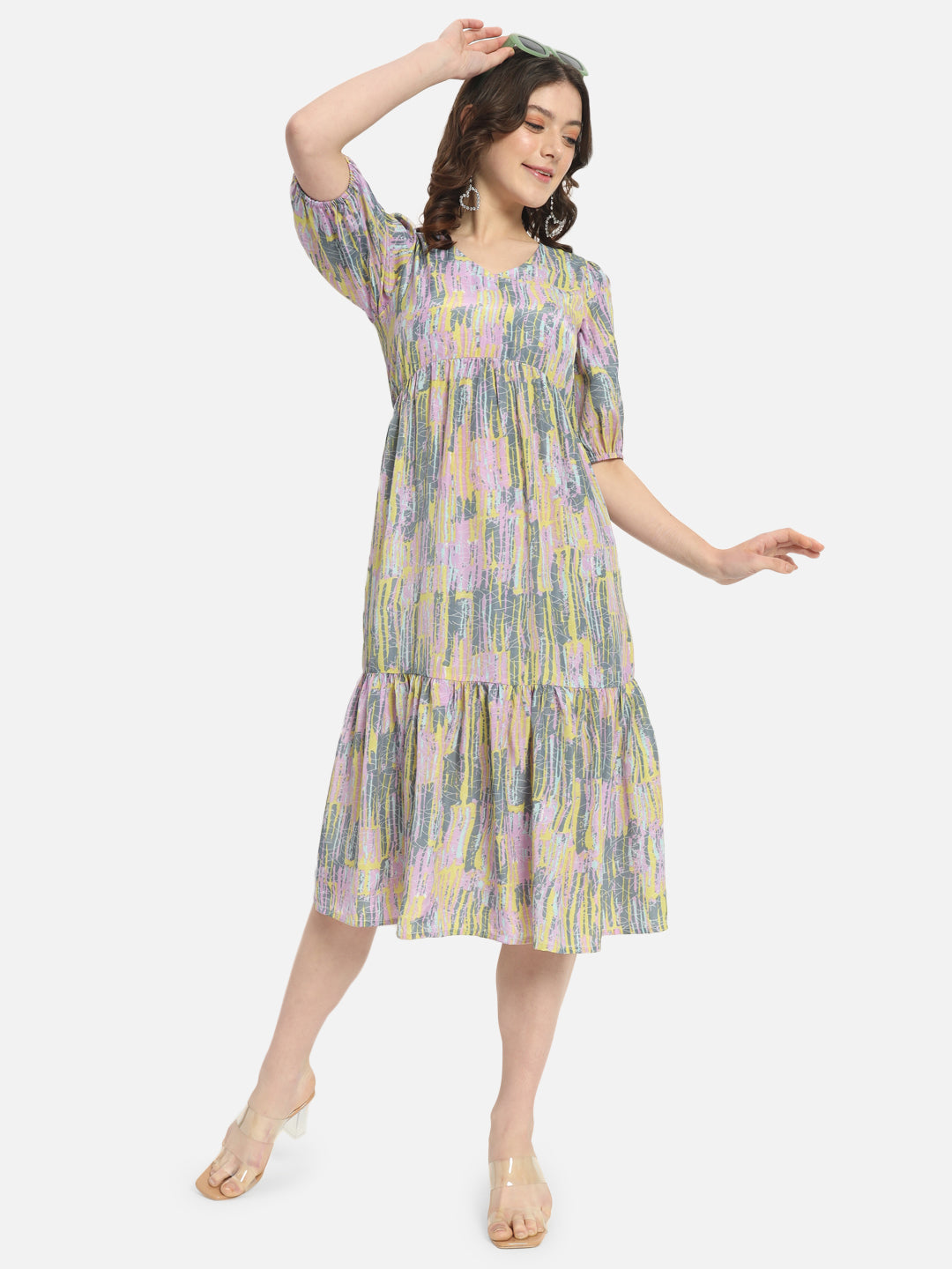 Multicolor Printed V-Neck Dress for Women