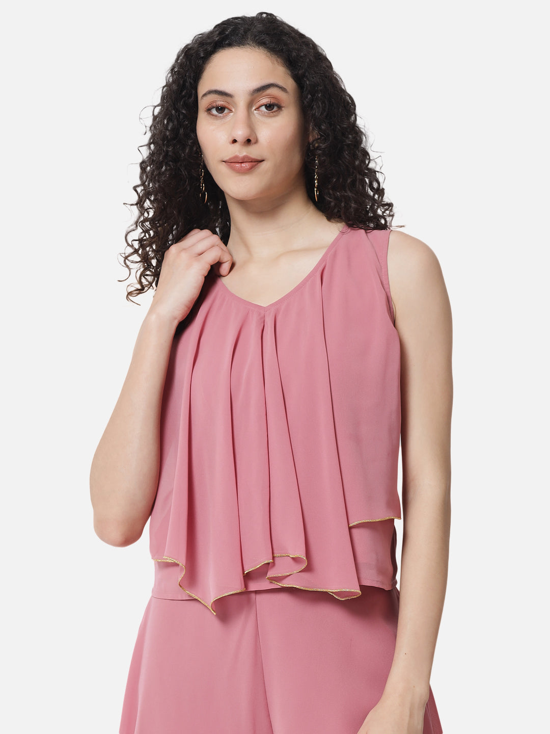 Pink Solid Sleeveless Top for Women