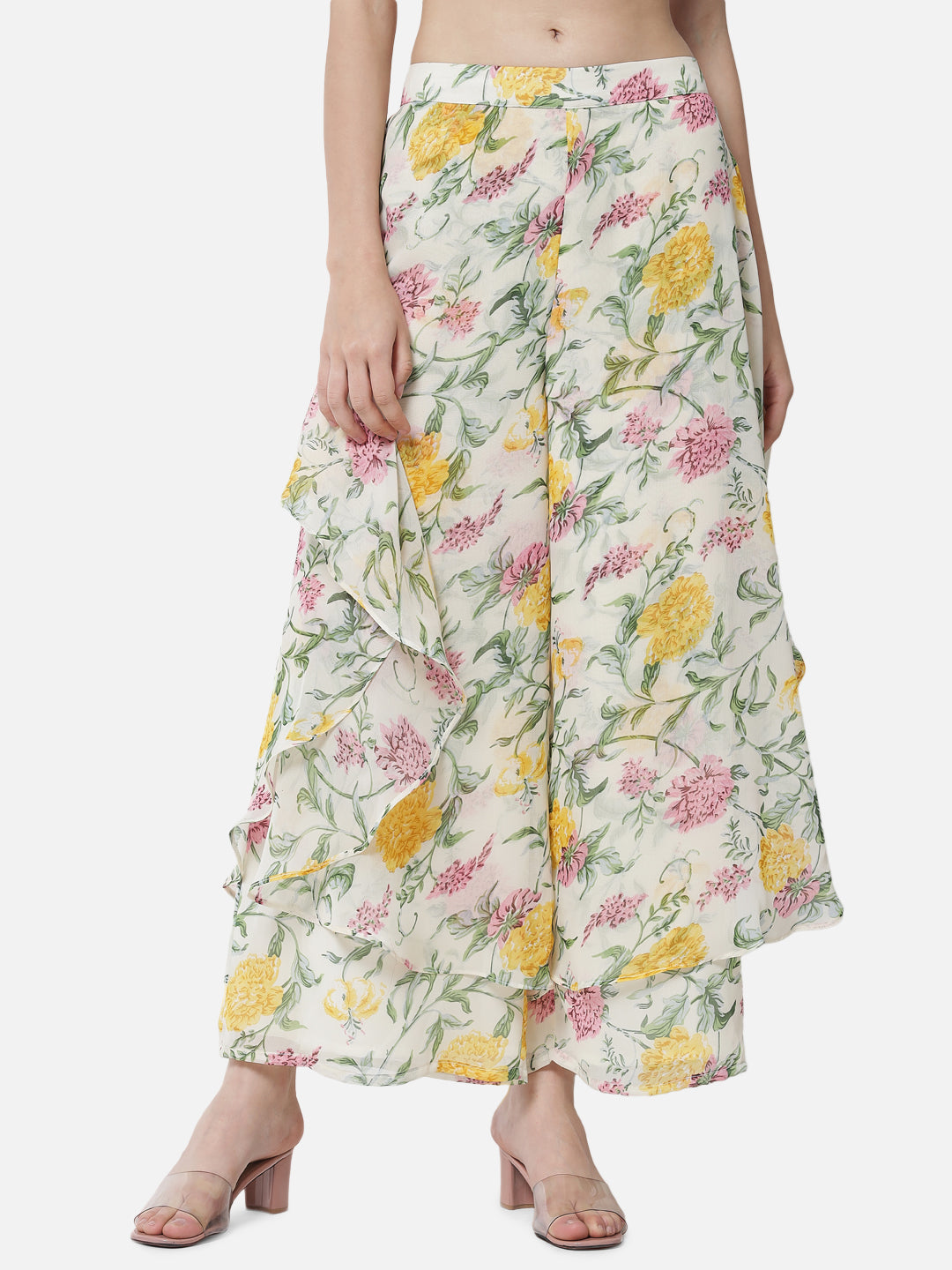 Floral Loose Fit Poly Georgette Flare Palazzo for Women