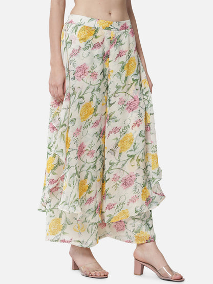 Floral Loose Fit Poly Georgette Flare Palazzo for Women