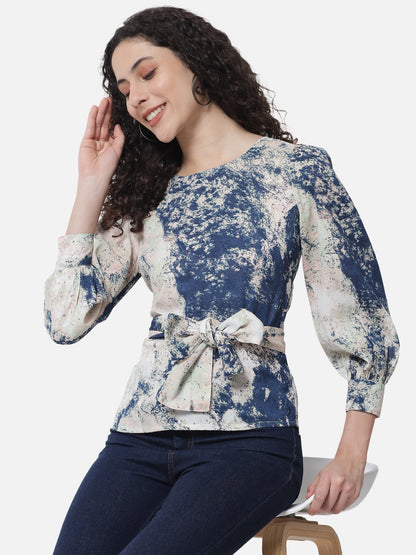 Multicolor Tie-Dye Round Neck Top for Women