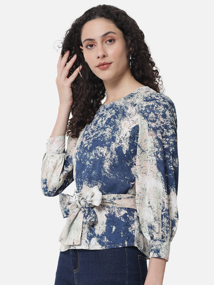 Multicolor Tie-Dye Round Neck Top for Women