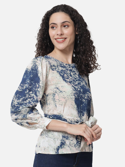 Multicolor Tie-Dye Round Neck Top for Women
