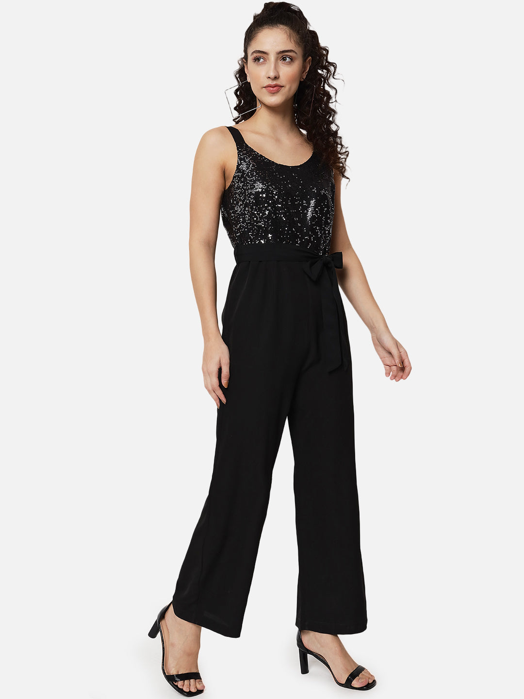Black Embellished Sleeveless Jumpsuit for Women