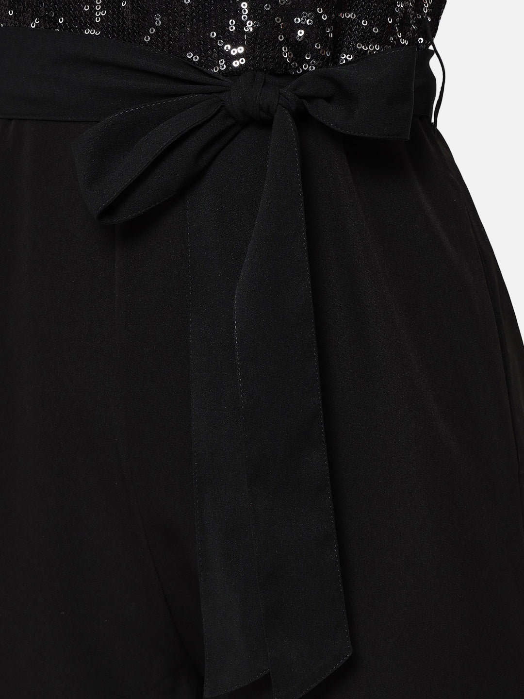 Black Embellished Sleeveless Jumpsuit for Women