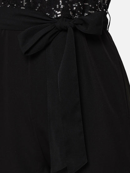 Black Embellished Sleeveless Jumpsuit for Women