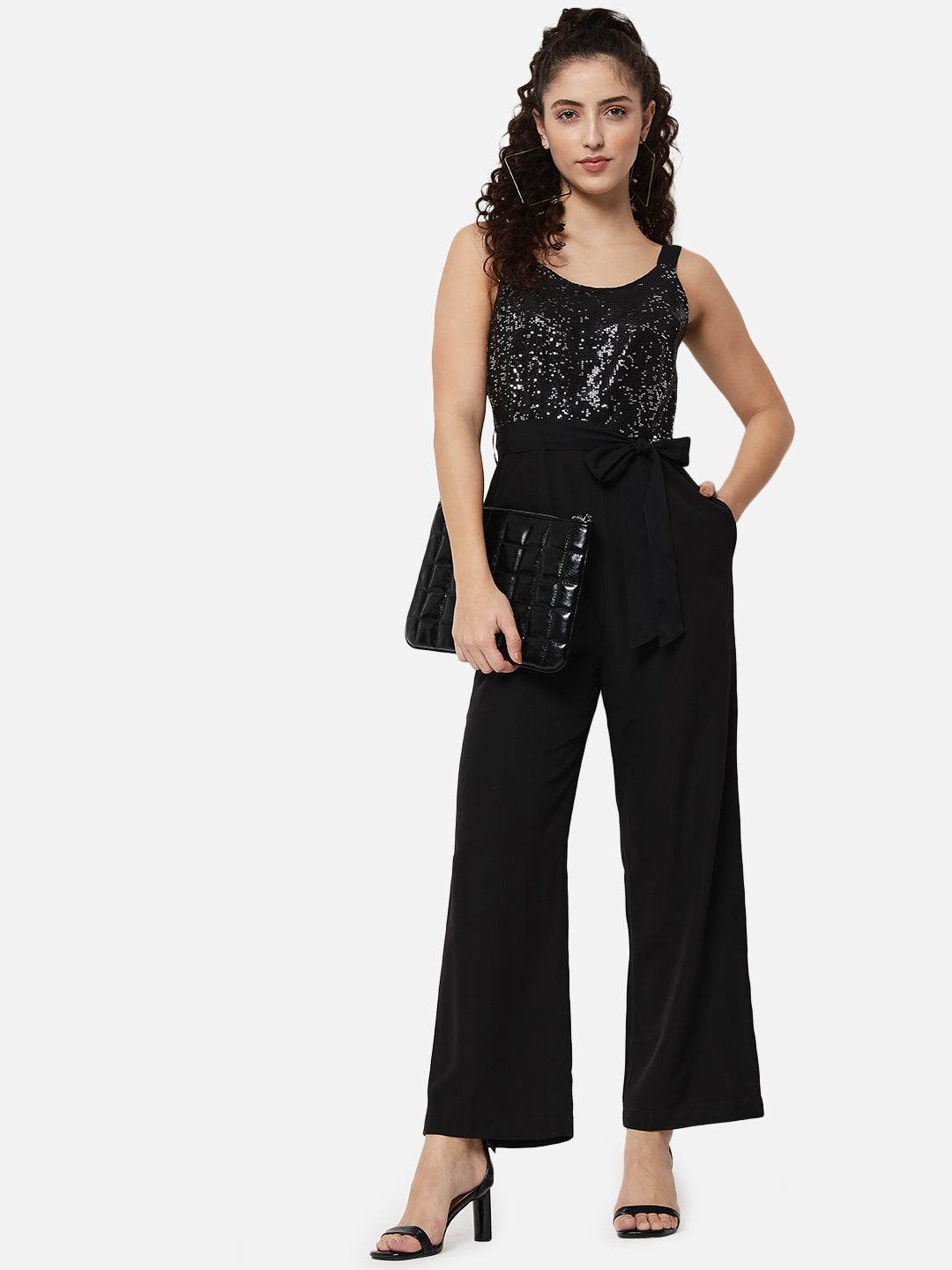 Black Embellished Sleeveless Jumpsuit for Women