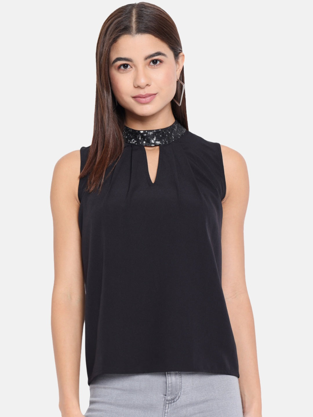 Black Solid Sleeveless Top for Women
