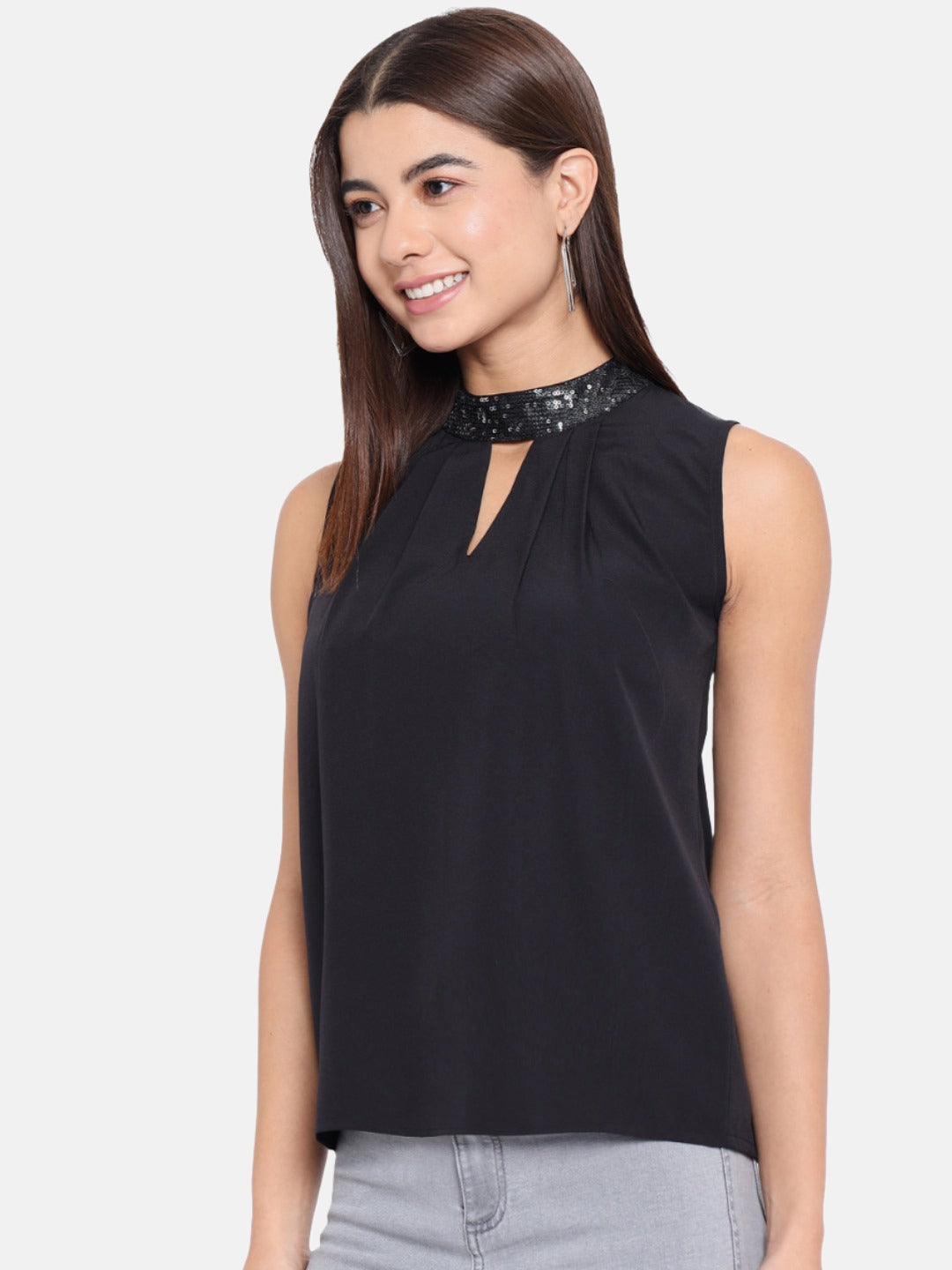 Black Solid Sleeveless Top for Women
