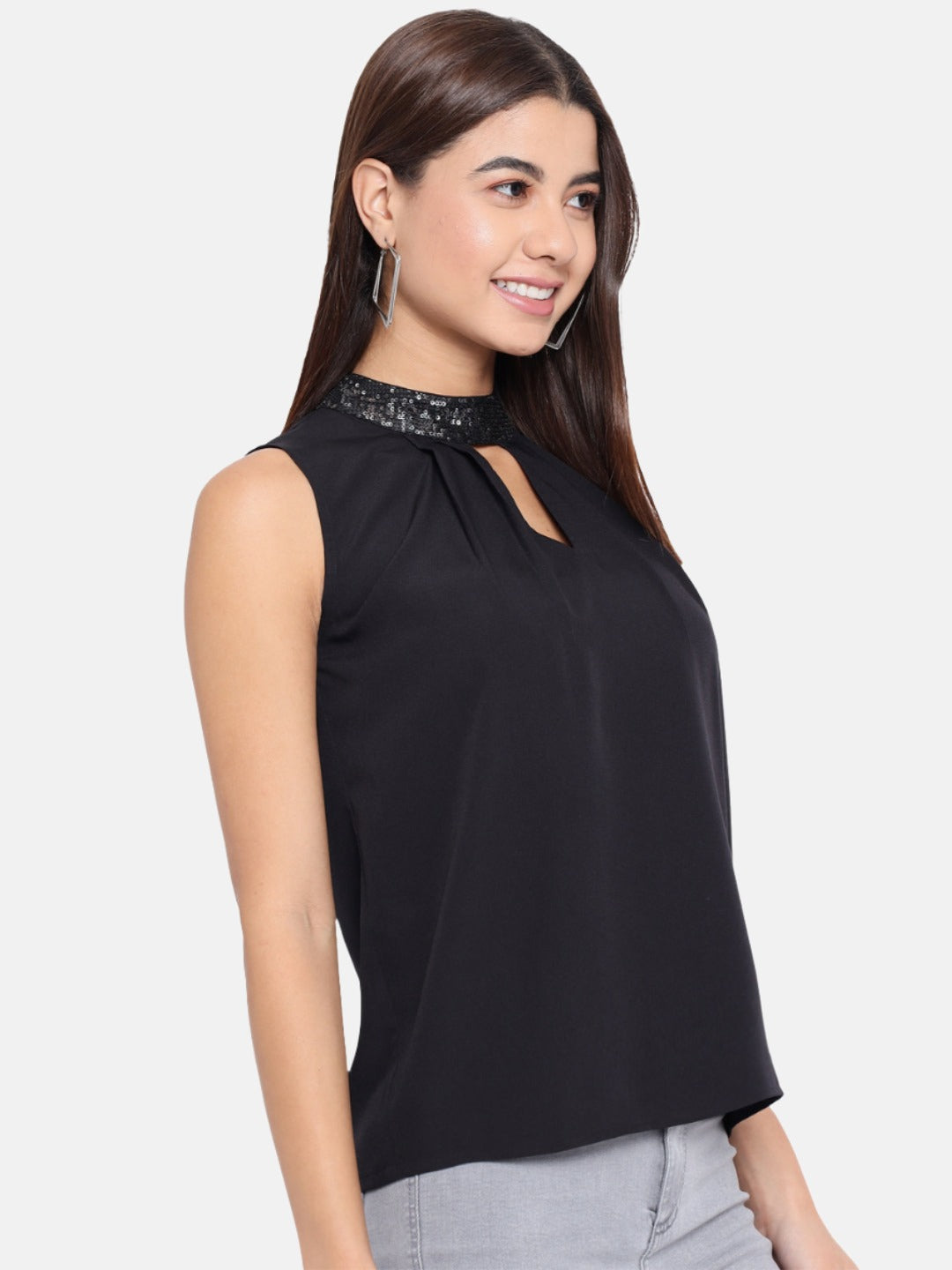 Black Solid Sleeveless Top for Women