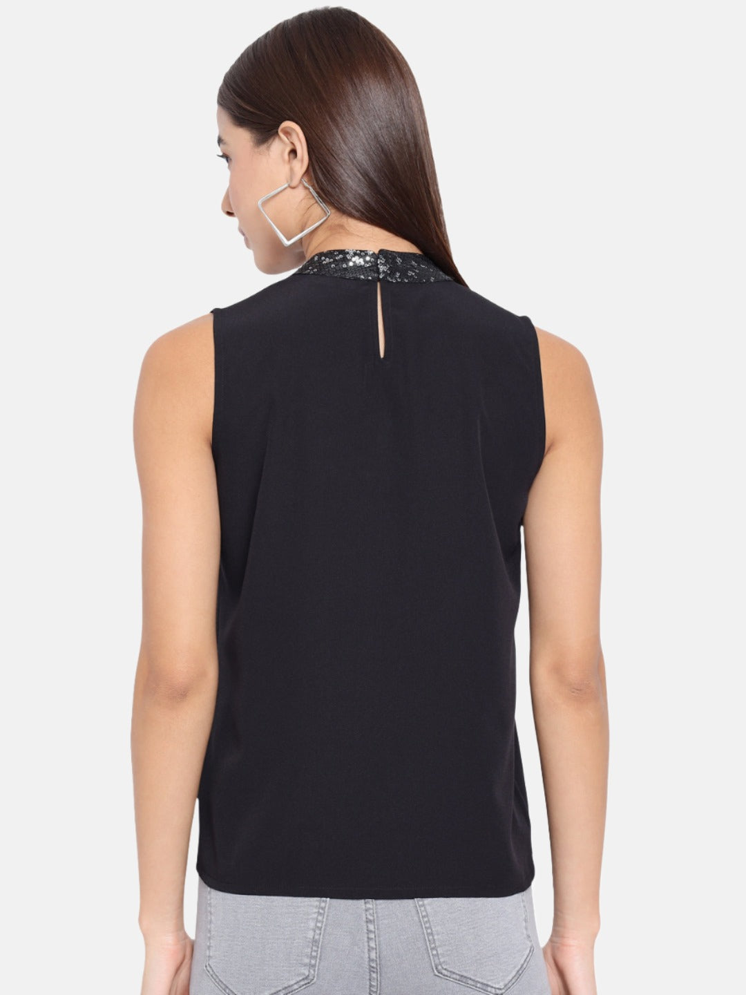 Black Solid Sleeveless Top for Women