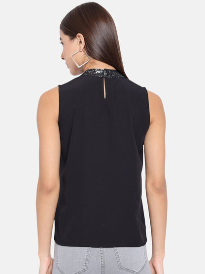 Black Solid Sleeveless Top for Women