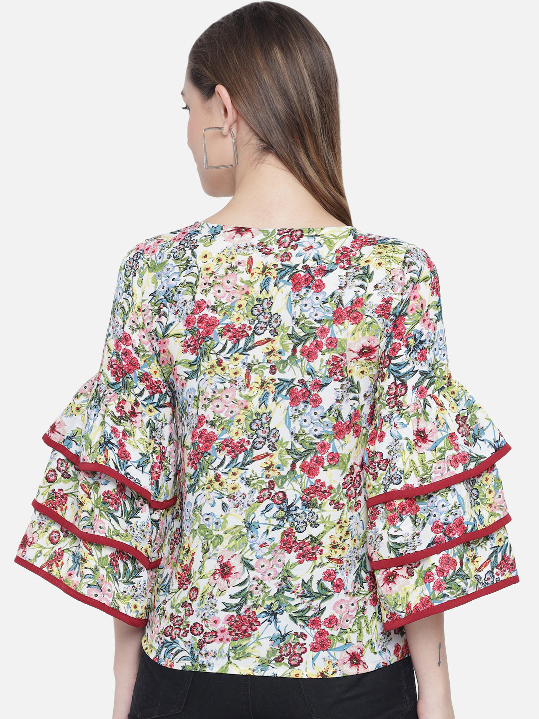 Multicolor Floral Bell Sleeve Top for Women