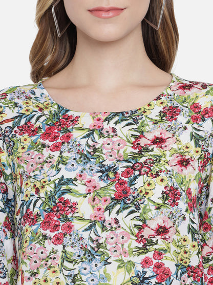 Multicolor Floral Bell Sleeve Top for Women