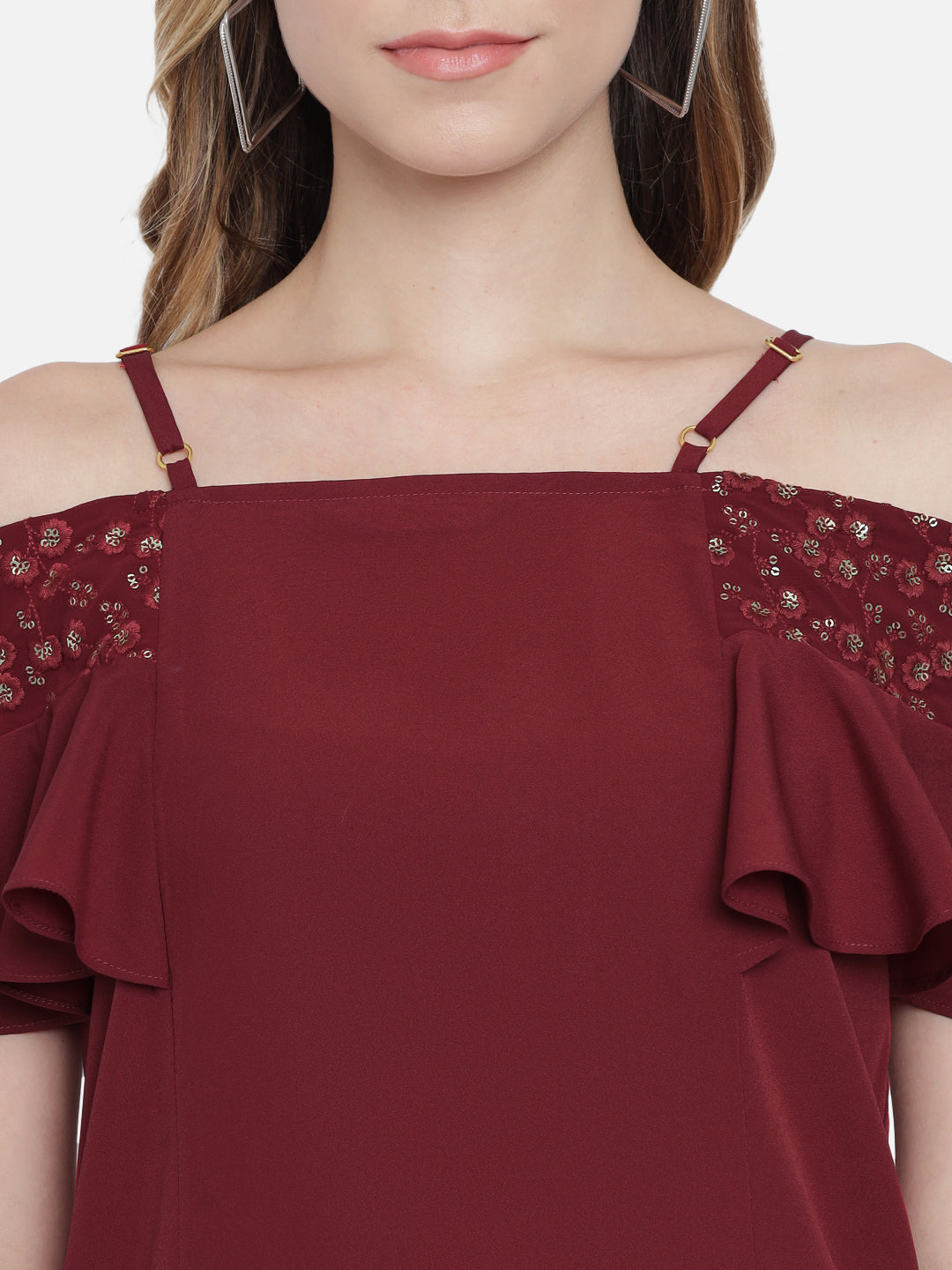 Solid Half Sleeves Cold Shoulder Top for Women