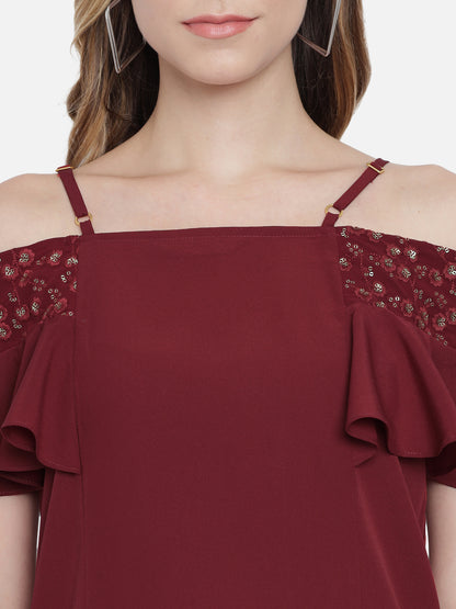 Solid Half Sleeves Cold Shoulder Top for Women